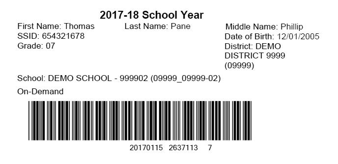 2. Test administrators should affix a Pre-ID label on the front cover of each student s appropriate grade level answer booklet in the box labeled Place Student Barcode Label Here. 3.