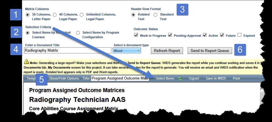 Program Courses Tab 1 Select the number of columns needed for the report. Many reports can print on letter size paper.