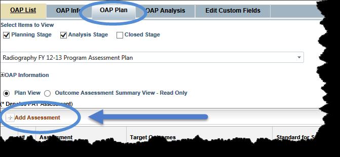 Program Assessment Plan Tab WIDS opens a dialogue box with several tabs. Use the information requested in the tabs to lay out your assessment plan.