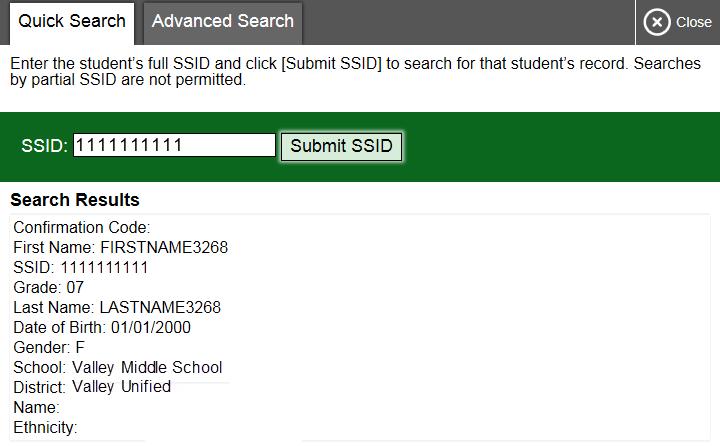 Use the Summative Sites Figure 25. Student Lookup: Quick Search To perform an advanced search: 1. Select [Student Lookup] > [Advanced Search]. a. Select the appropriate LEA and school from the drop-down lists.