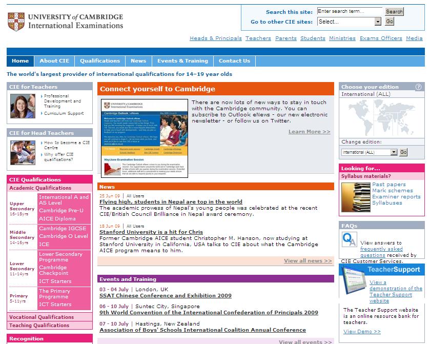 CAMBRIDGE UNIVERSITY LINKS Principals & Teachers Curriculum Support, teacher website demonstration Professional Development These links will allow you to access sections of the Cambridge