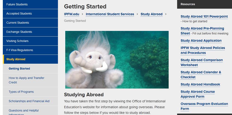 Navigating the Study Abroad website IPFW.