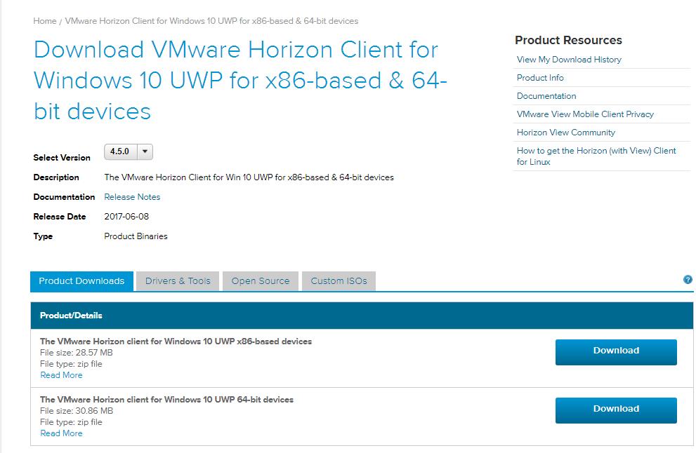 Next, click on the Go to Downloads (on the right side) for the device you are using: Windows 7 - VMware Horizon Client for Windows Windows 10 - VMware Horizon Client for Windows 10 UWP for x86-based