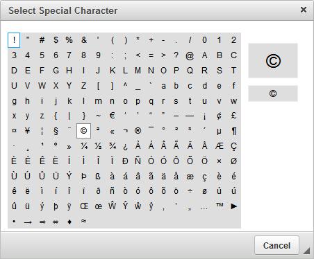Special Characters Students can add mathematical, accented characters, and other symbols. To add a special character: 1. In the toolbar, select the [Special Characters] omega [ ] icon. 2.