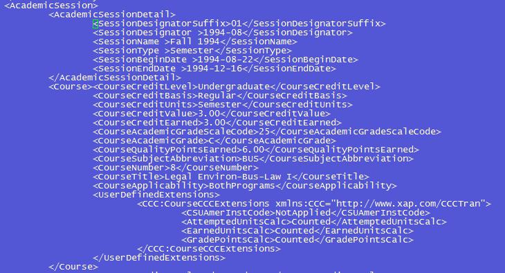 XML Coursework Sample Course Data Session Translates to term code
