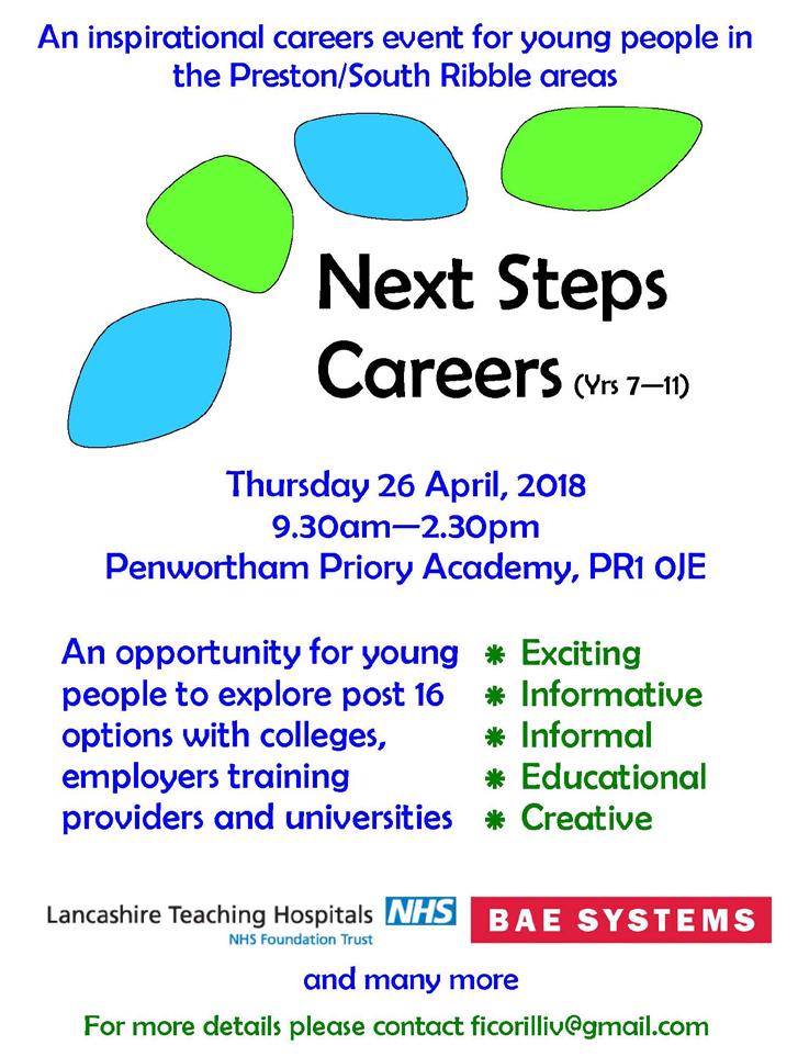 Careers Corner EVENT: NEXT STEPS CAREERS Held in school for all pupils from Years 7-11 Thurs, 26 April 2018, 9:30am - 2:30pm