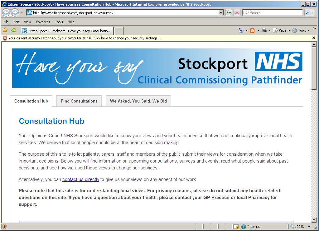 Online Consultation Hub To help fulfil our statutory duty to consult, NHS Stockport