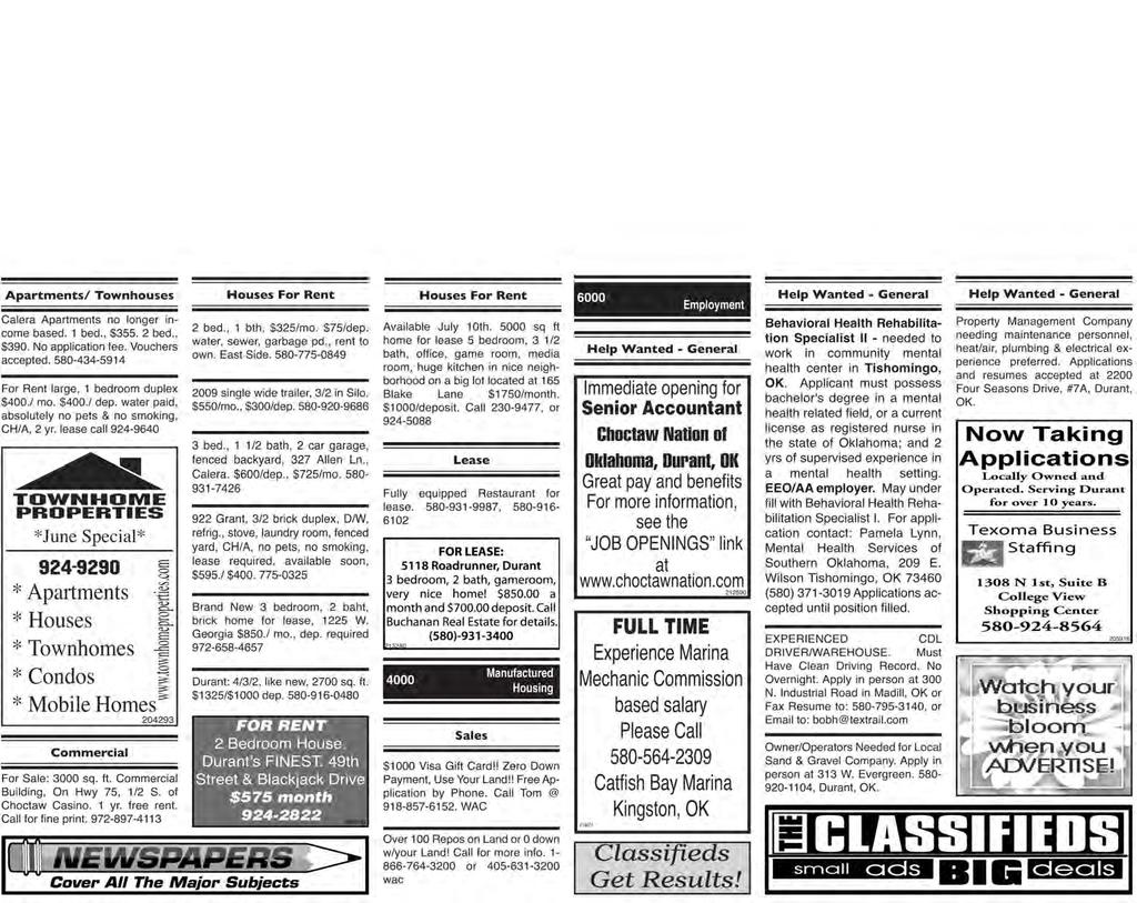 TUESDAY, JUNE 21, 2011 Classifieds THE DURANT DAILY DEMOCRAT 9 Upcoming events June 22 REI and Ozarks Corp.