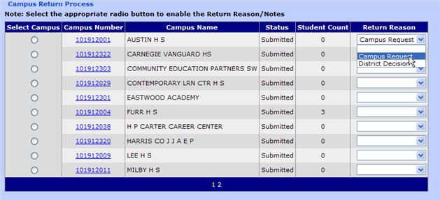 1. Open the District Administration page. 2. Select the school year and district and click Go. 3.