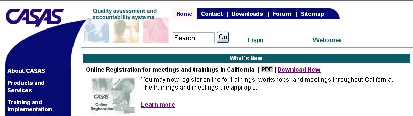 Resources CASAS Web Site What s New Online Registration California