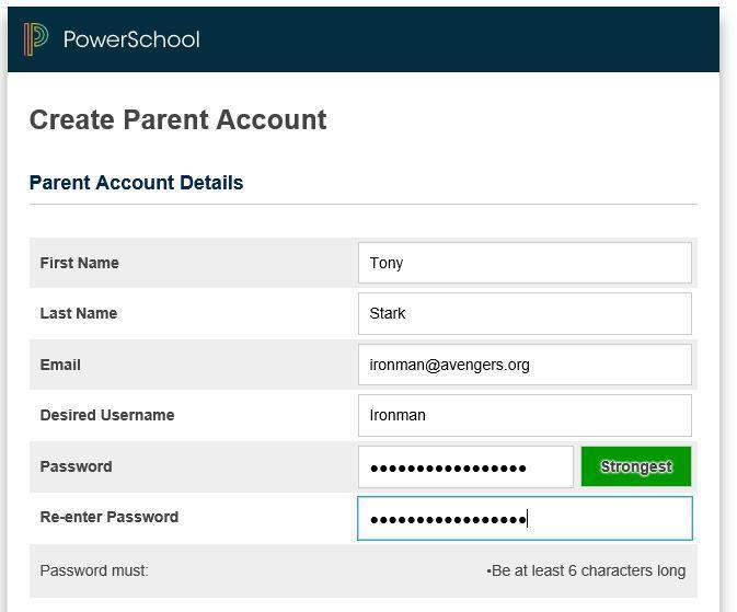 Complete the parent user information and enter the Student Account ID
