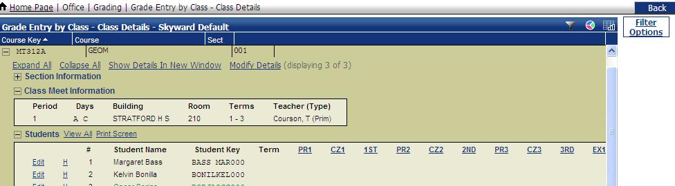 Grade Entry by Class Use this option to make adjustments to grades or enter grades. The teacher will have to enter the same information into the grade book.
