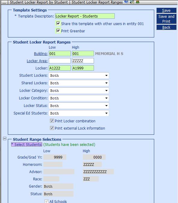Student Locker Report by Student Click the Add button to create a Student Locker Report by Student for specific students. Template Description: Name your report.
