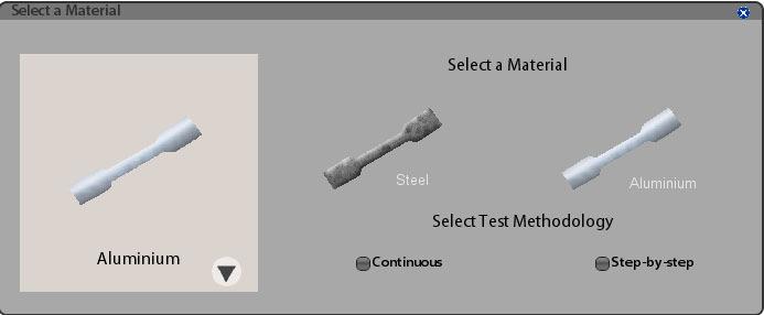 The Material Selection Screen Description The material selection screen is the first step in your simulation that must be completed.
