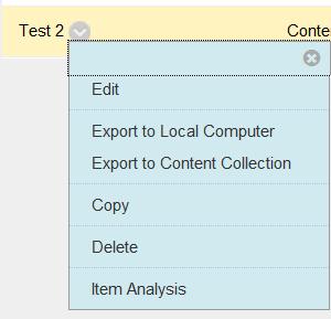 Manage Existing Tests 1. Click Control Panel -> Course Tools -> Tests, Surveys and Pools 2. Click Tests to go to the Tests page. 3.