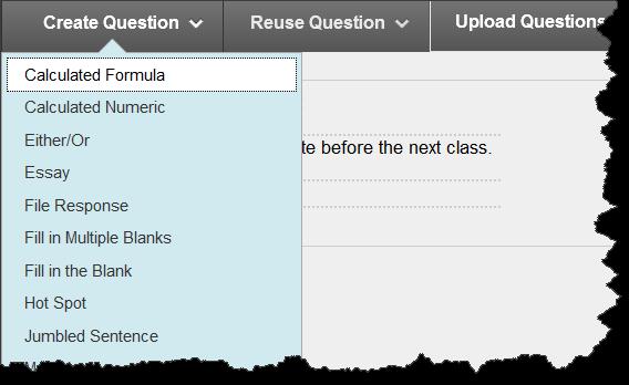 2. Click Create Assessments and select Test On Create Test page: 1. Click Create to add a new test, or select an existing test from the Content Collection. 2. Click Submit.