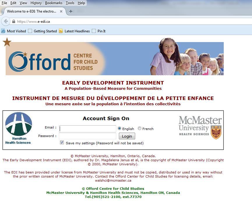 Early development instrument: a population-based measure for communities Page 4 PART I NAVIGATING THE e-edi ON THE WEB 1. Logging on 1 2 3 4 STEP 1: Open your web browser and go to www.e-edi.ca.