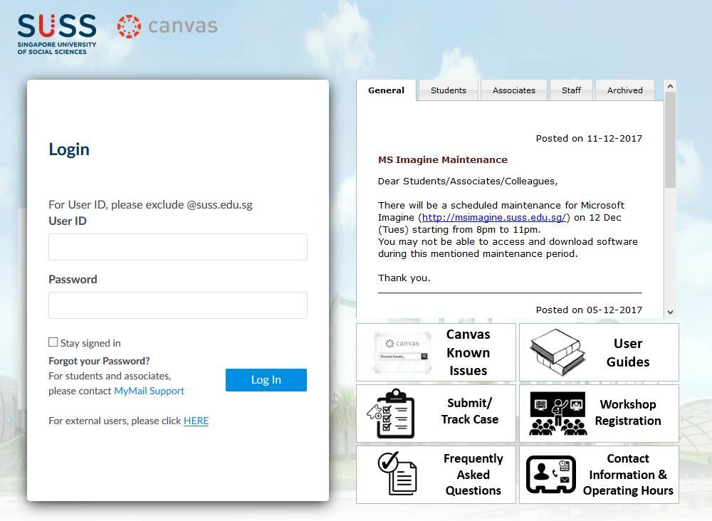 Email: lssupport@suss.edu.sg Phone: 6248-9111 (Option 2) 2.5 Where to locate Important Information posted about Canvas?