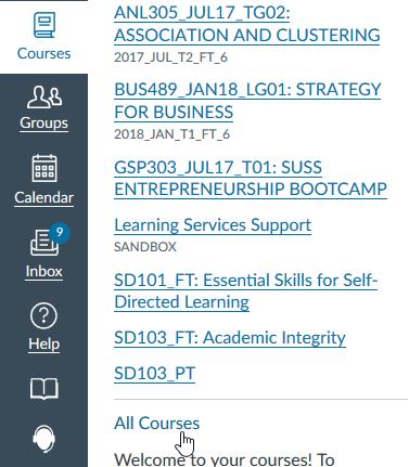 A list of courses will appear.