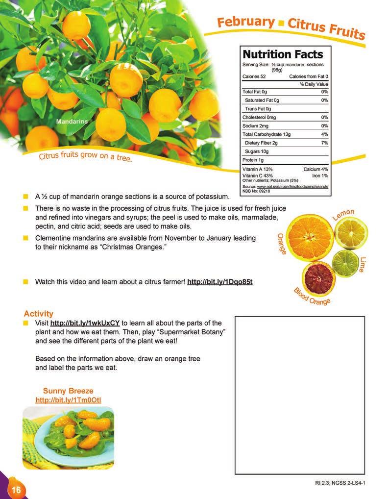 February Learning Objectives Name a nutrient found in mandarins. Recall a citrus fruit fun fact. Describe how citrus fruits grow. Identify the different parts of a plant that are edible.