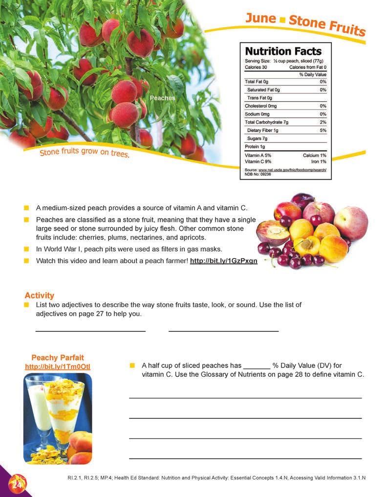 June Learning Objectives Name a nutrient found in peaches. Recall a stone fruit fun fact. Describe how stone fruits grow. List two adjectives to describe stone fruits. Define vitamin C.