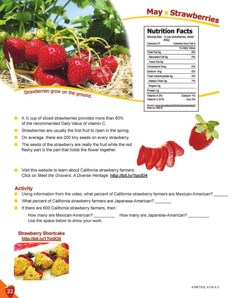May Learning Objectives Name a nutrient found in strawberries. Recall a strawberry fun fact. Describe how strawberries grow. Calculate the diverse cultural background of California strawberry farmers.