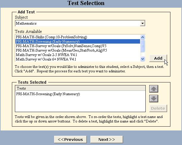 3. Click on a subject from the Subject drop-down menu. Available tests for your chosen subject will display. 4.