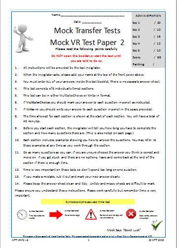 Academic Test Format Verbal Reasoning (CEM) 5 individually timed tests, 45 mins in total,
