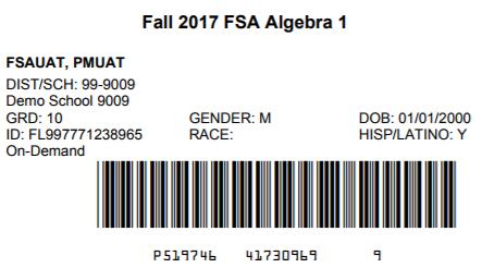 ATTACHMENT E FSA Student Ticket (FSA CBT) FSA On Demand PREID Label TestNav8 Test