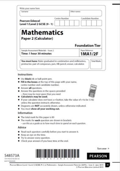 GCSE Mathematics (9-1) Students will sit three papers Paper 1 Non Calculator Paper 2 Calculator