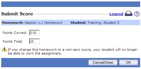 The assignment now displays with a score of 0. Hover your mouse over the asterisk next to the score to view the date of the submission. 2. Submit zero scores for all students.