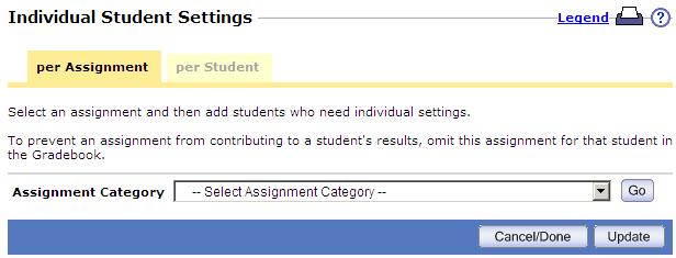 Change assignment settings for individual students You can change assignment settings for one or more individual students, without affecting the setting for other students.