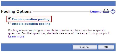 Use question pools in a quiz or test Within quizzes and tests, you can increase the variation of questions by using question pools.