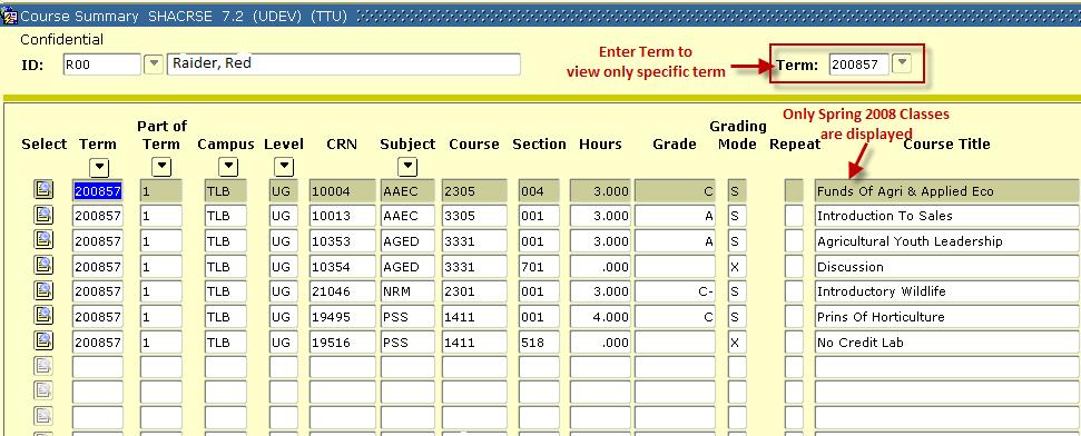 Key Block Enter Tech ID, or do Name Search Leave Term Blank to view all terms Enter a Term to view only that term s grades [Next Block] Term