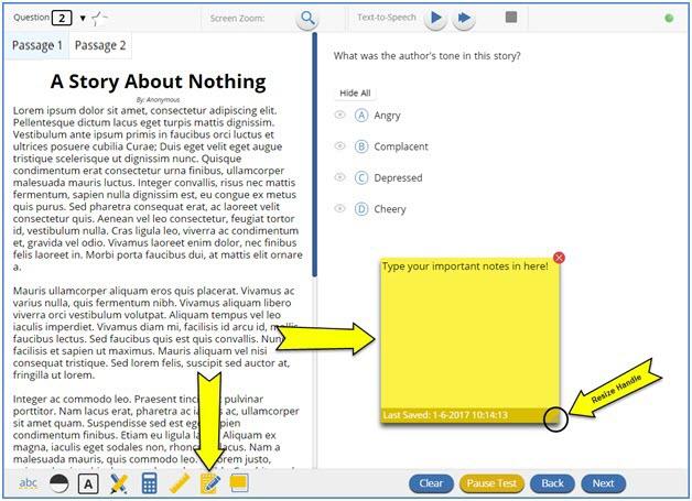 Notepad Tool A notepad is provided for students to write different notes for different items.