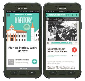 Florida Stories Walking Tour app Our downloadable walking tour app allows users to delve behind the scenes of Florida towns with an emphasis on their respective history, culture and architecture.