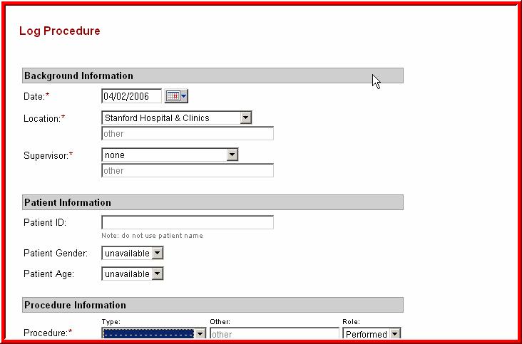 Procedures / Case Logging (1) MedHub provides procedure logging by clicking on the Procedures link on the red