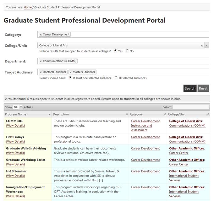 OGAPS PD Portal A tool for finding resources A search engine for students to identify PD