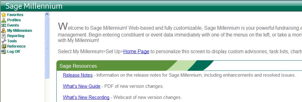 Navigating within Sage Millennium The browser provides one area to navigate within Sage Millennium.