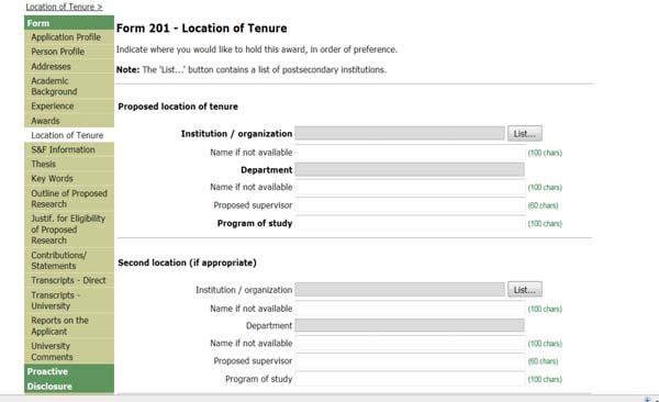 Form 201 Location of Tenure