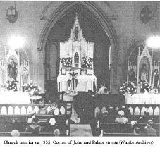 It was called St John s Roman Catholic Church and was located on the corner of John and Palace Streets in Whitby.