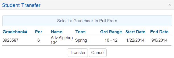 The linked gradebooks will display in the dropdown. Choose the OLD gradebook under the Select Gradebook to Pull From list.