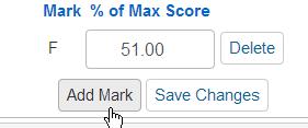 If there are default values, remove any marks that will not be used for the new Narrative Grade, click the mouse on the Delete button to the right of the Mark % of Max