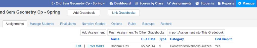 When the assignment information is completed, there are several buttons available at the bottom of the page.