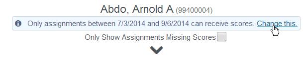 A link is available on the assignment list on the left side of the Scores by Student page.
