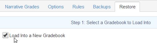 To Restore a Gradebook click the mouse on the Restore tab. The following page will display and will list all of the teacher s gradebooks.