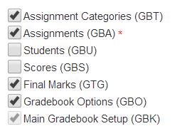 If you are restoring a previous version of an existing gradebook you will not see the Gradebook Description box. Select the tables to restore into your new or existing gradebook.