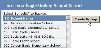 When logged into the district, System Administrators can backup all gradebooks backups for all or selected schools.