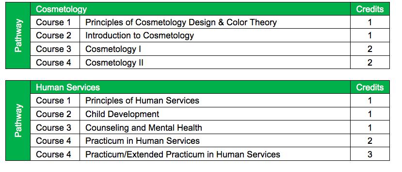 Human Services Course Name Credits Grade Levels Prerequisites Principles of Human Services 1 9-12 None Child Development 1 10-12 Principles of Human Services Counseling and Mental Health 1 11-12