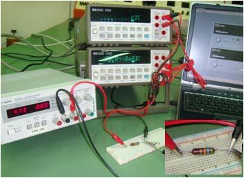 The other application instead, permits to interface the PC on which it is running with two real instruments (in particular two HP34401A multimeters), to measure the voltage and the current